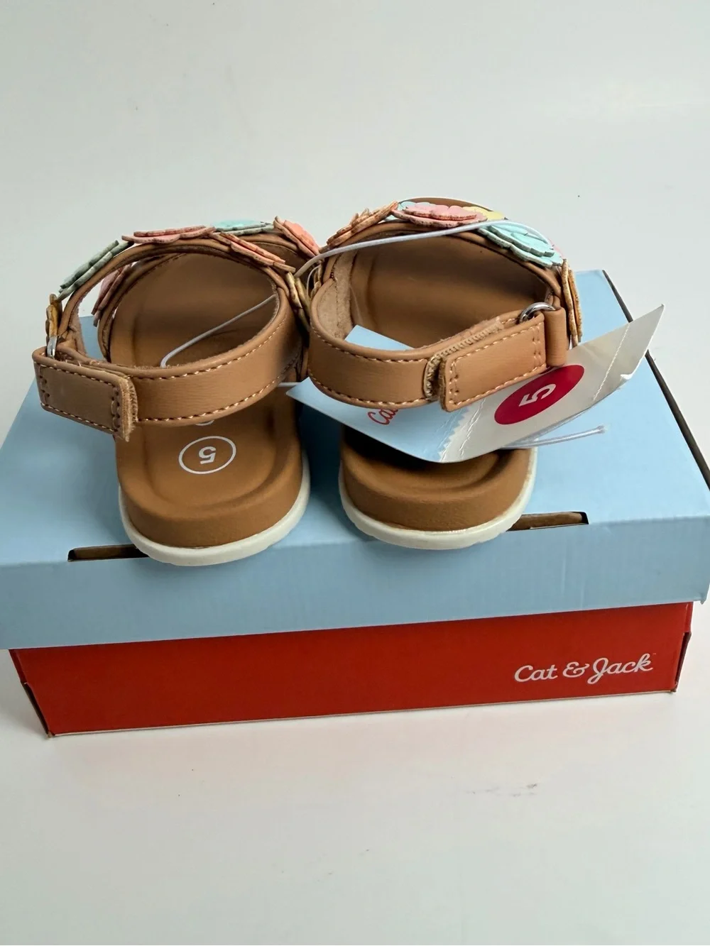 Cat & Jack Tan Sandals with Pastel Flower Appliqués